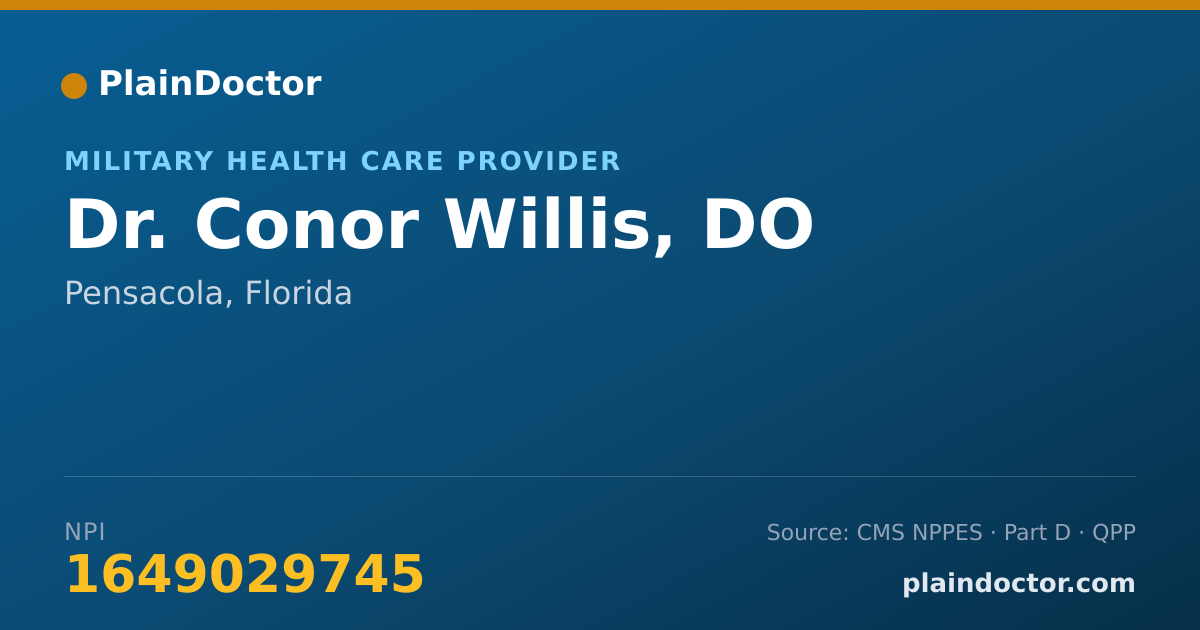 Shareable card for Conor Willis, DO - Military Health Care Provider, Pensacola, FL
