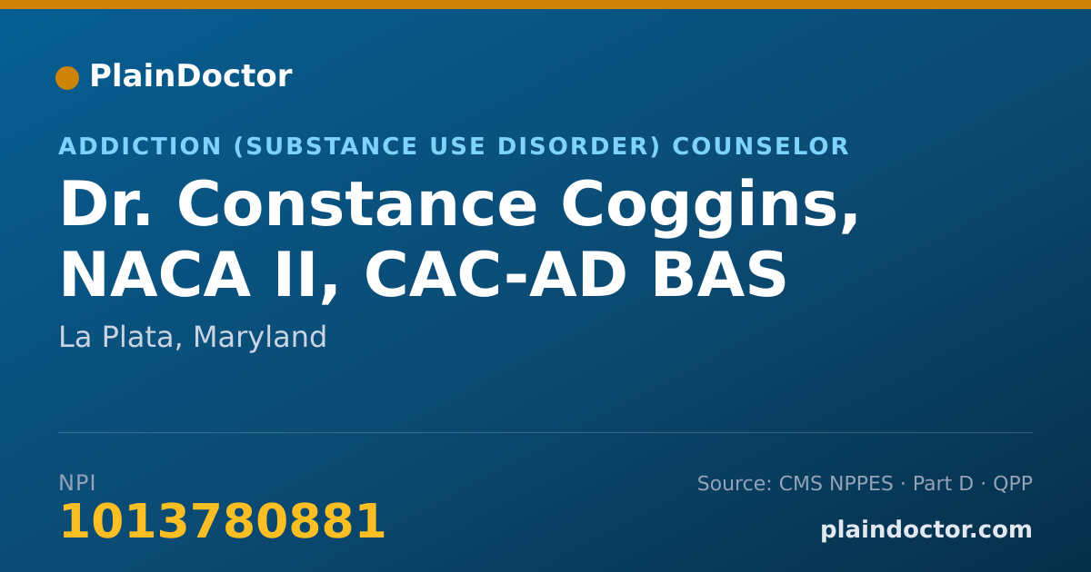 Shareable card for Constance Coggins, NACA II, CAC-AD BAS - Addiction (Substance Use Disorder) Counselor, La Plata, MD