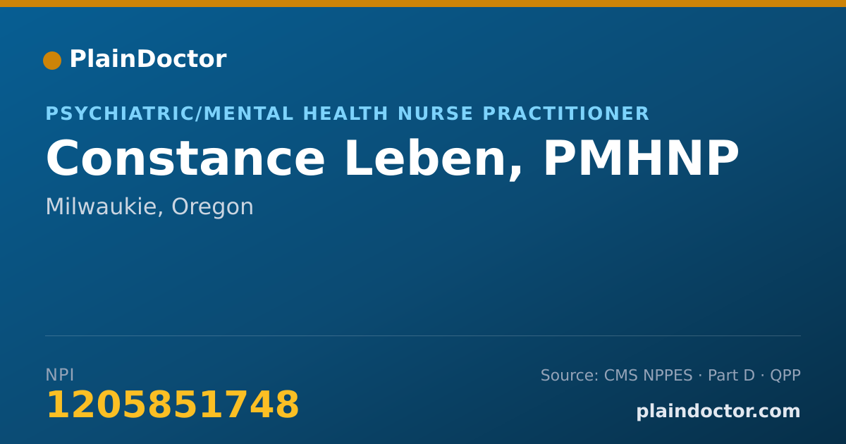Shareable card for Constance Leben, PMHNP - Psychiatric/Mental Health Nurse Practitioner, Milwaukie, OR