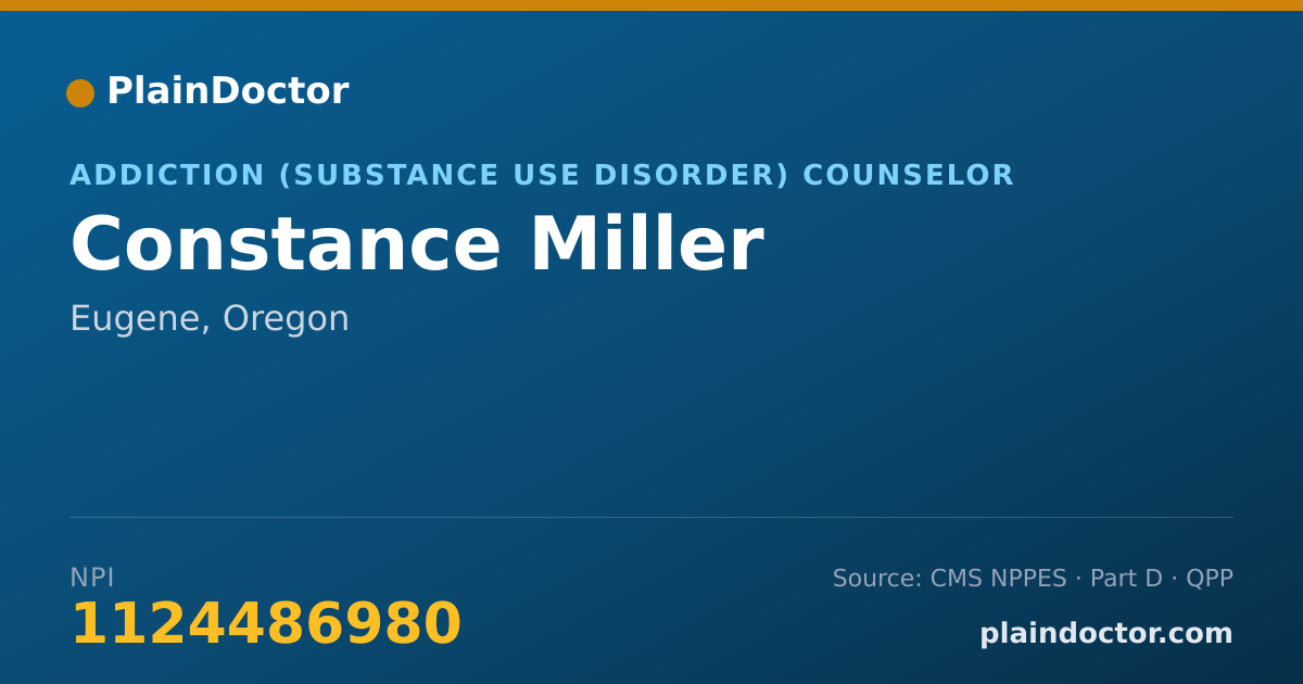 Shareable card for Constance Miller - Addiction (Substance Use Disorder) Counselor, Eugene, OR
