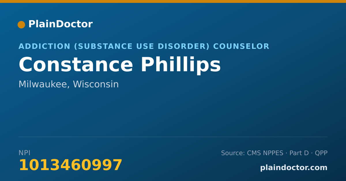 Shareable card for Constance Phillips - Addiction (Substance Use Disorder) Counselor, Milwaukee, WI
