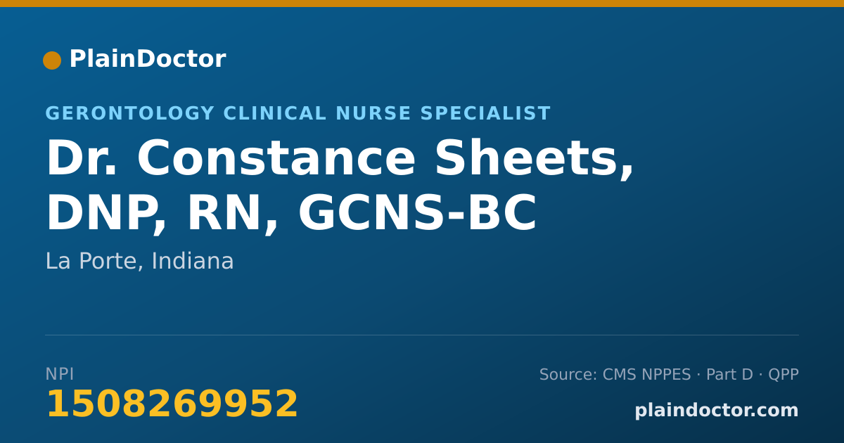 Shareable card for Constance Sheets, DNP, RN, GCNS-BC - Gerontology Clinical Nurse Specialist, La Porte, IN