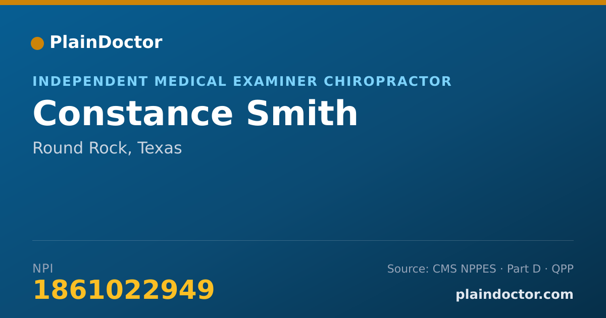 Shareable card for Constance Smith - Independent Medical Examiner Chiropractor, Round Rock, TX