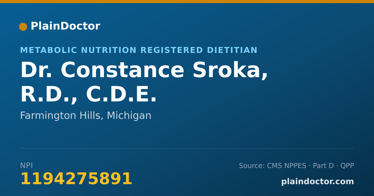 Shareable card for Constance Sroka, R.D., C.D.E. - Metabolic Nutrition Registered Dietitian, Farmington Hills, MI