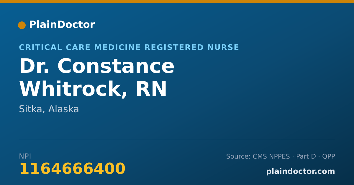 Shareable card for Constance Whitrock, RN - Critical Care Medicine Registered Nurse, Sitka, AK
