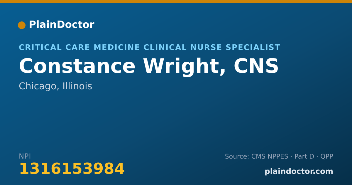 Shareable card for Constance Wright, CNS - Critical Care Medicine Clinical Nurse Specialist, Chicago, IL