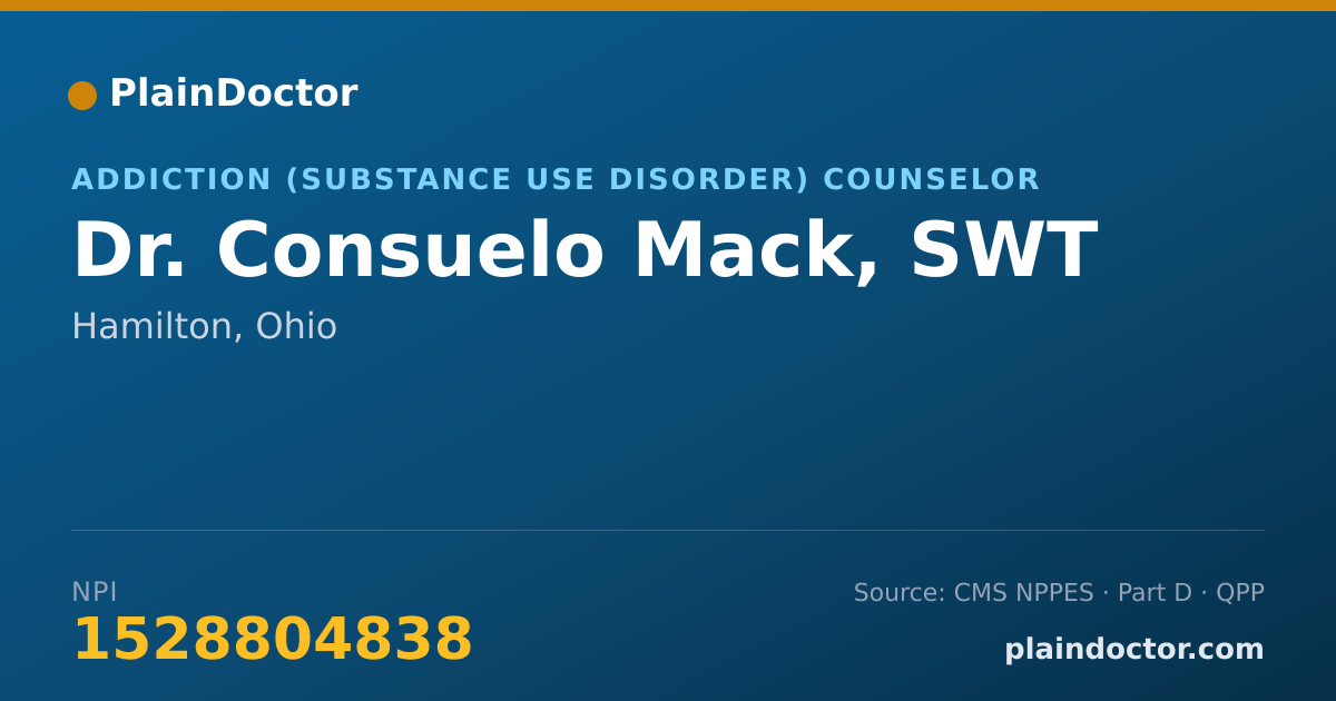 Shareable card for Consuelo Mack, SWT - Addiction (Substance Use Disorder) Counselor, Hamilton, OH