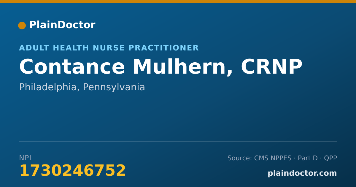 Shareable card for Contance Mulhern, CRNP - Adult Health Nurse Practitioner, Philadelphia, PA
