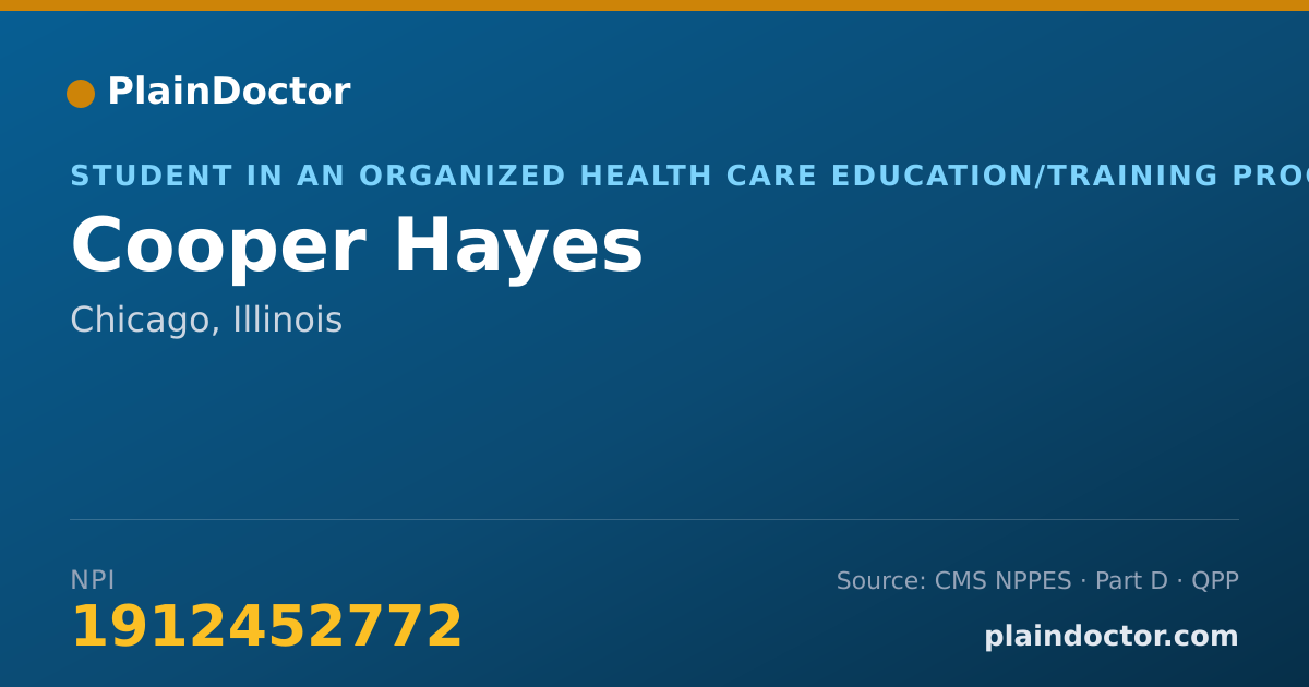 Shareable card for Cooper Hayes - Student in an Organized Health Care Education/Training Program, Chicago, IL