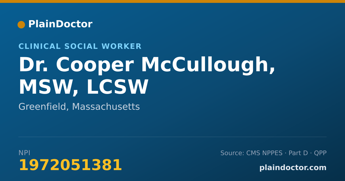 Shareable card for Cooper McCullough, MSW, LCSW - Clinical Social Worker, Greenfield, MA