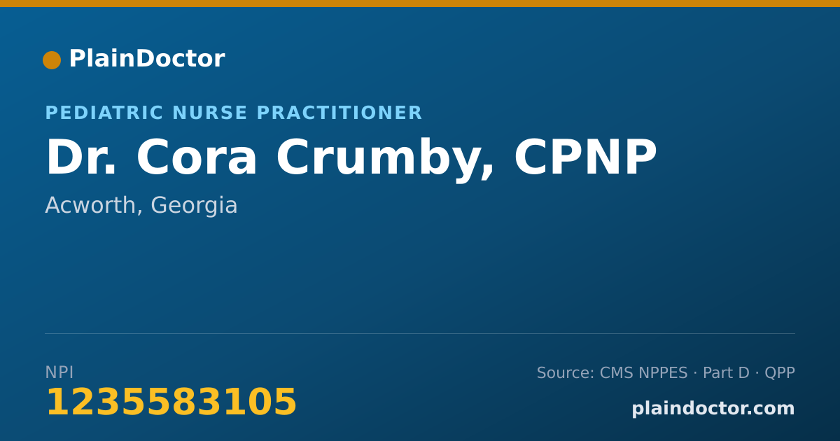 Shareable card for Cora Crumby, CPNP - Pediatric Nurse Practitioner, Acworth, GA