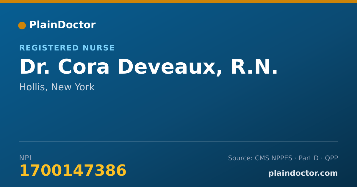 Shareable card for Cora Deveaux, R.N. - Registered Nurse, Hollis, NY
