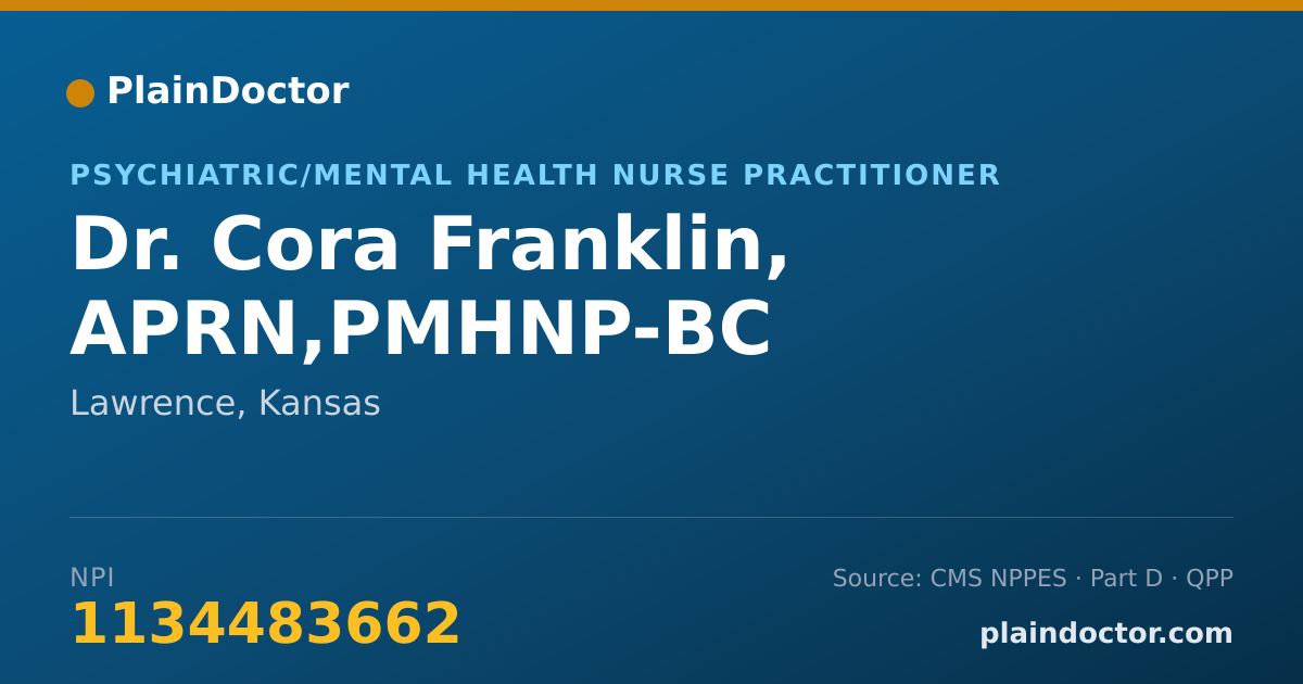 Shareable card for Cora Franklin, APRN,PMHNP-BC - Psychiatric/Mental Health Nurse Practitioner, Lawrence, KS