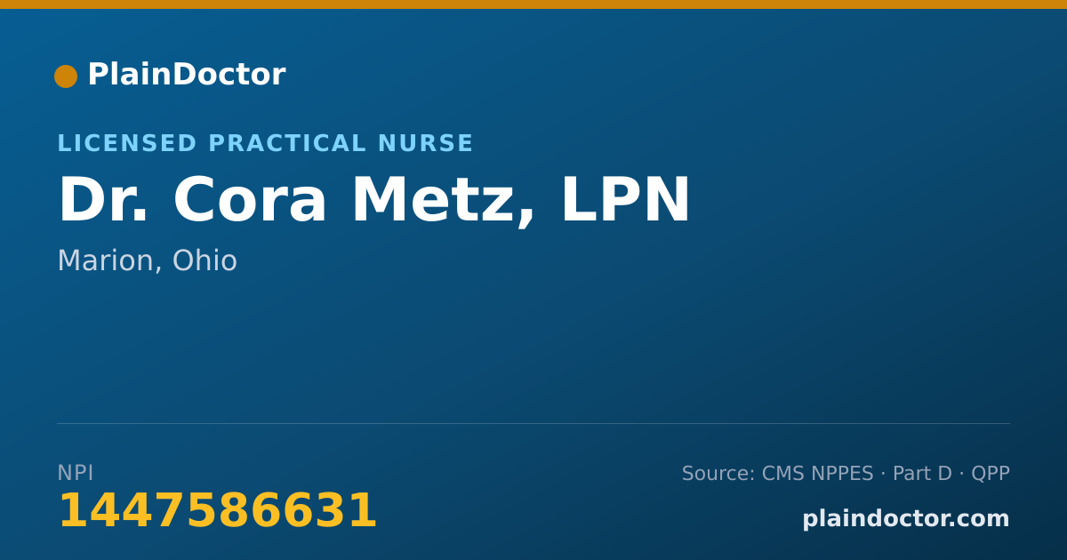 Shareable card for Cora Metz, LPN - Licensed Practical Nurse, Marion, OH