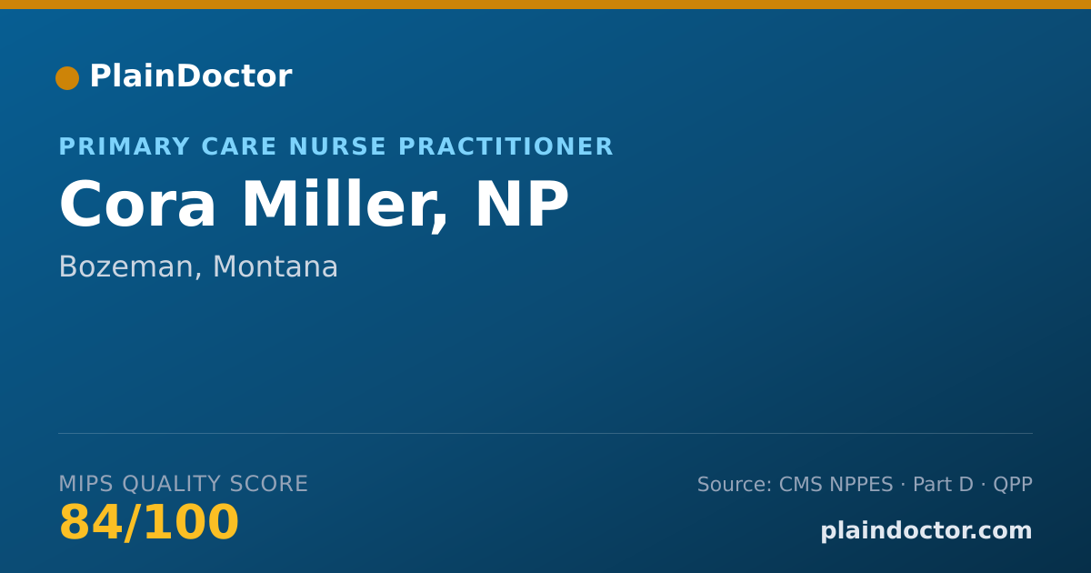 Shareable card for Cora Miller, NP - Primary Care Nurse Practitioner, Bozeman, MT