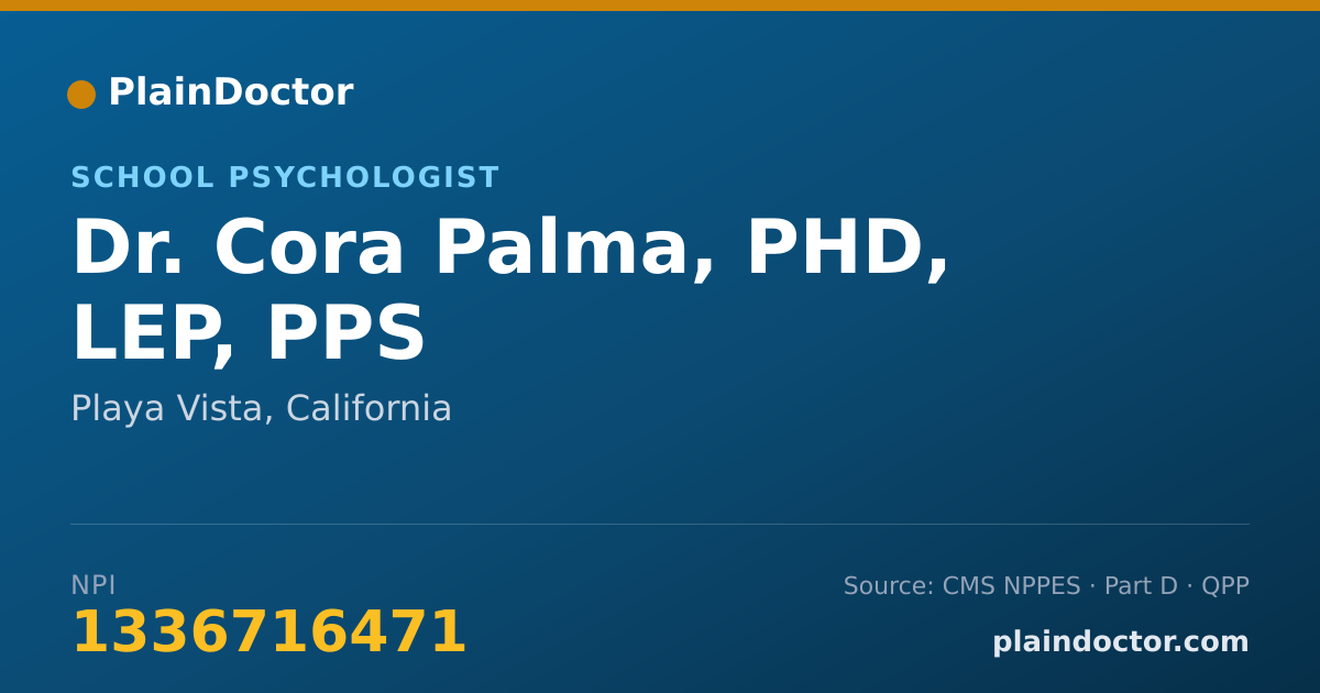 Shareable card for Cora Palma, PHD, LEP, PPS - School Psychologist, Playa Vista, CA