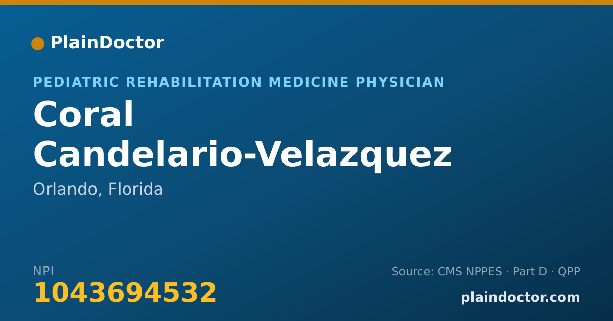 Shareable card for Coral Candelario-Velazquez - Pediatric Rehabilitation Medicine Physician, Orlando, FL