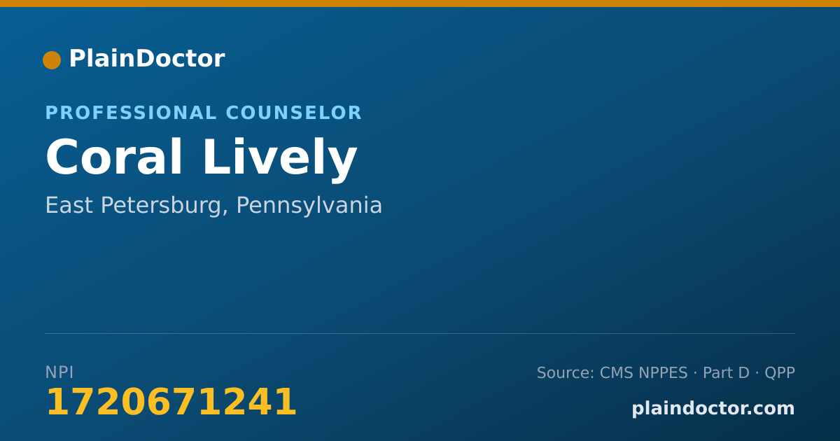 Shareable card for Coral Lively - Professional Counselor, East Petersburg, PA