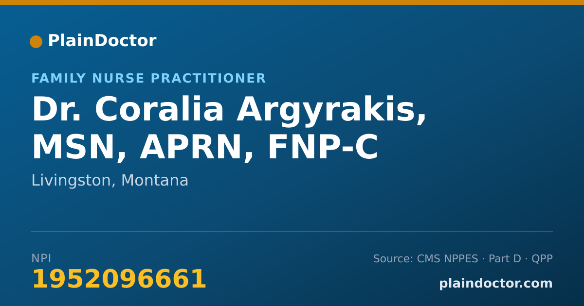Shareable card for Coralia Argyrakis, MSN, APRN, FNP-C - Family Nurse Practitioner, Livingston, MT