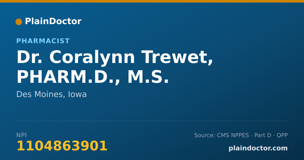 Shareable card for Coralynn Trewet, PHARM.D., M.S. - Pharmacist, Des Moines, IA