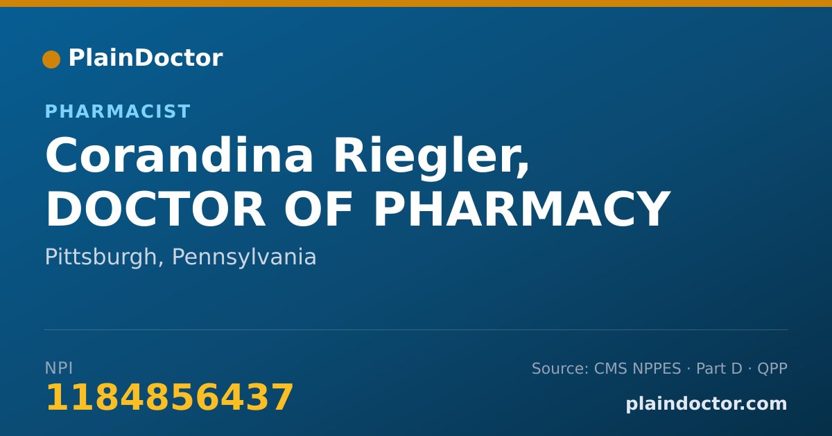 Shareable card for Corandina Riegler, DOCTOR OF PHARMACY - Pharmacist, Pittsburgh, PA