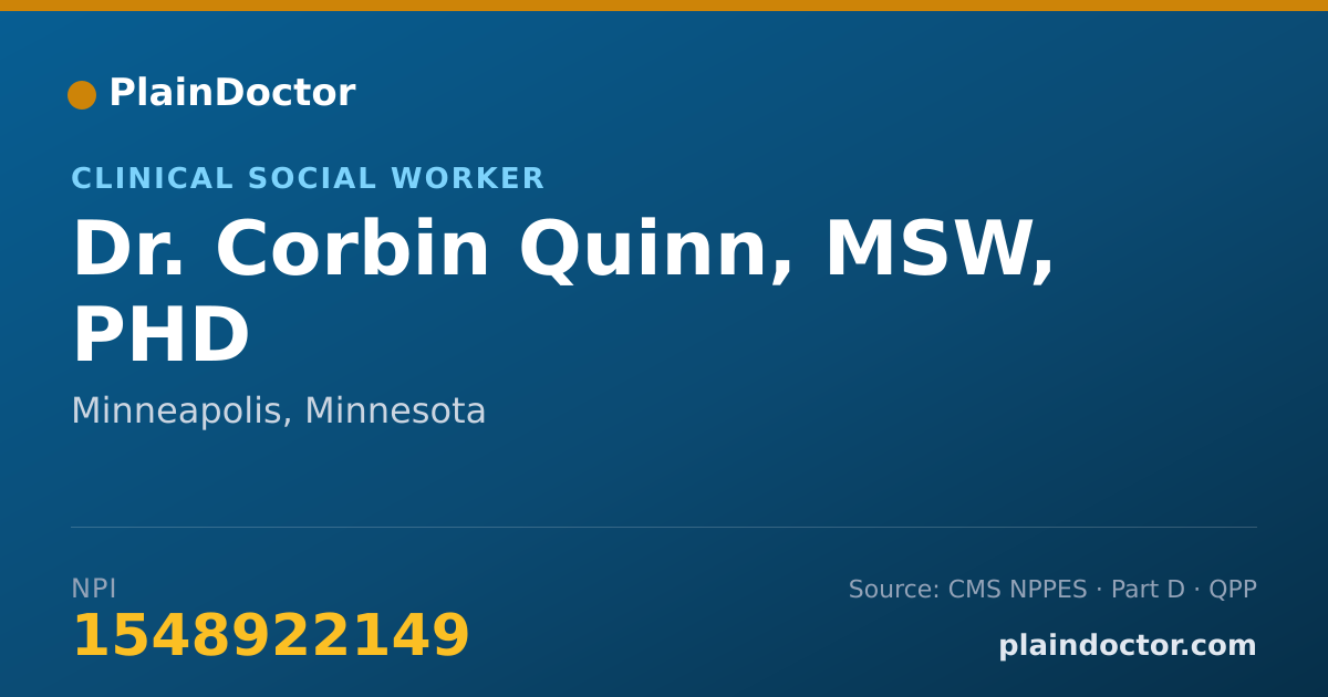 Shareable card for Corbin Quinn, MSW, PHD - Clinical Social Worker, Minneapolis, MN