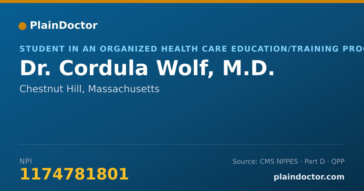 Shareable card for Cordula Wolf, M.D. - Student in an Organized Health Care Education/Training Program, Chestnut Hill, MA