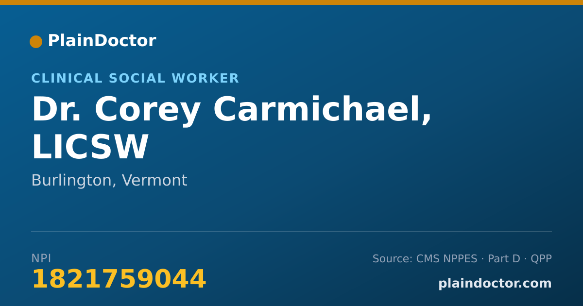Shareable card for Corey Carmichael, LICSW - Clinical Social Worker, Burlington, VT