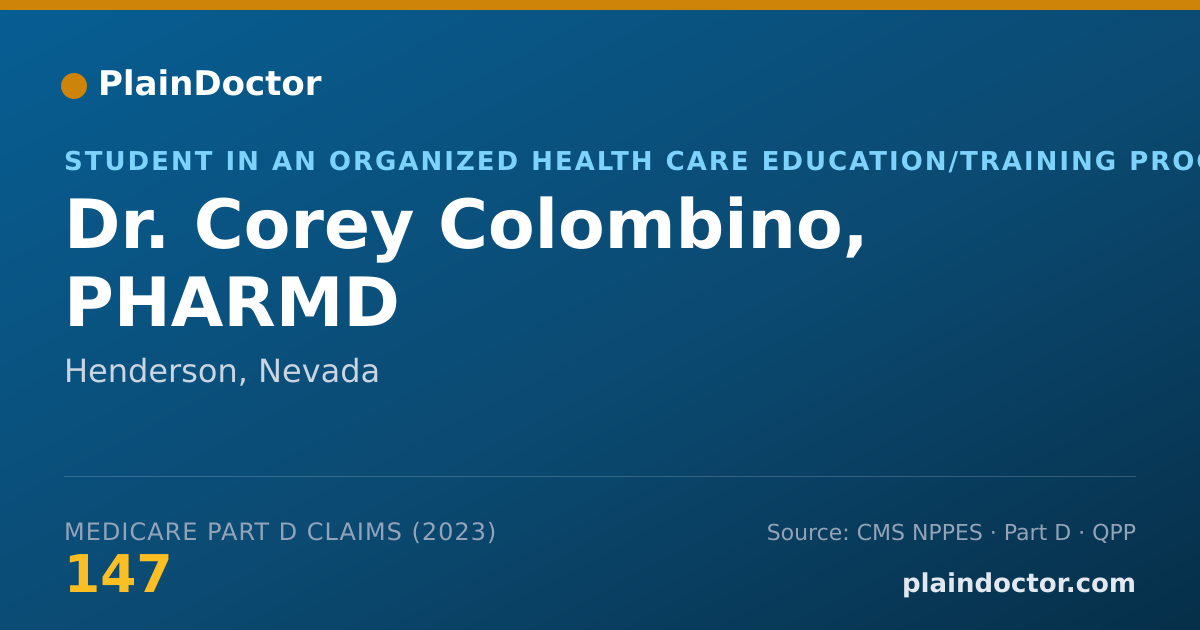 Shareable card for Corey Colombino, PHARMD - Student in an Organized Health Care Education/Training Program, Henderson, NV