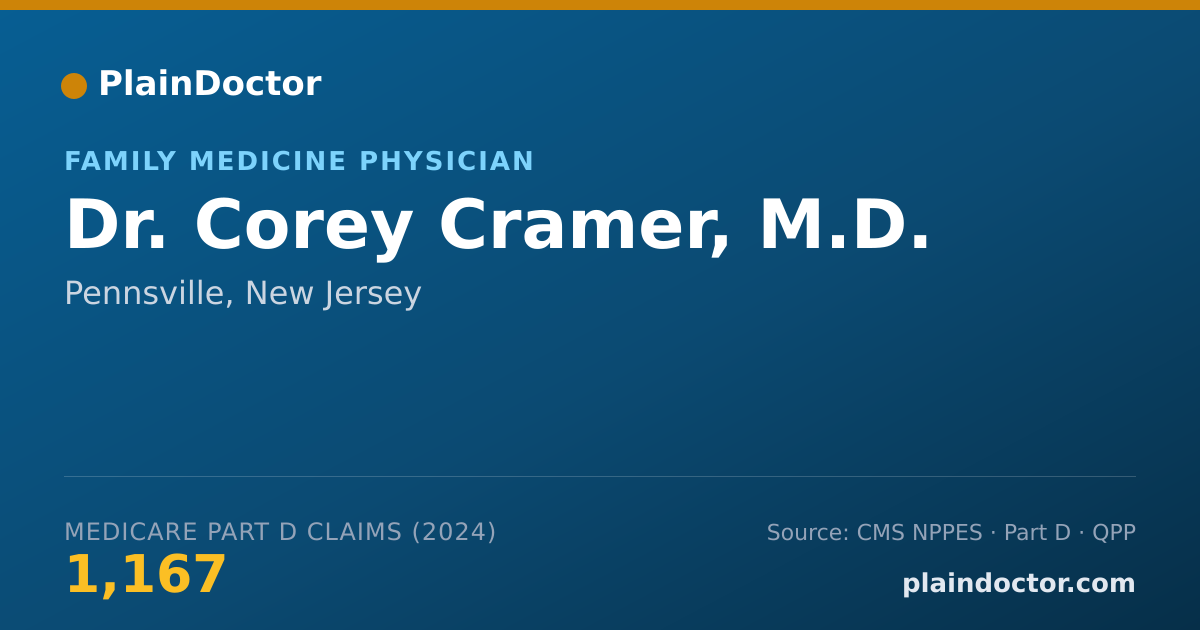 Shareable card for Corey Cramer, M.D. - Family Medicine Physician, Pennsville, NJ