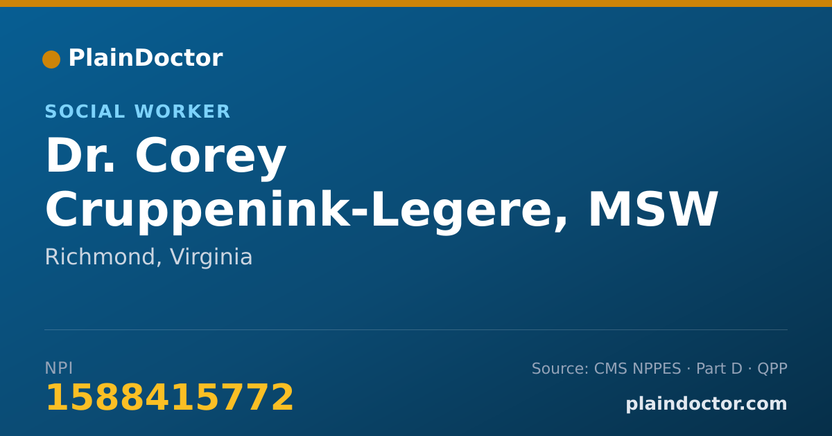 Shareable card for Corey Cruppenink-Legere, MSW - Social Worker, Richmond, VA