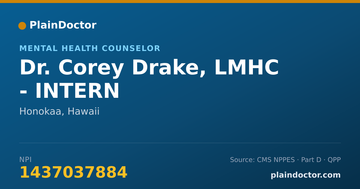 Shareable card for Corey Drake, LMHC - INTERN - Mental Health Counselor, Honokaa, HI