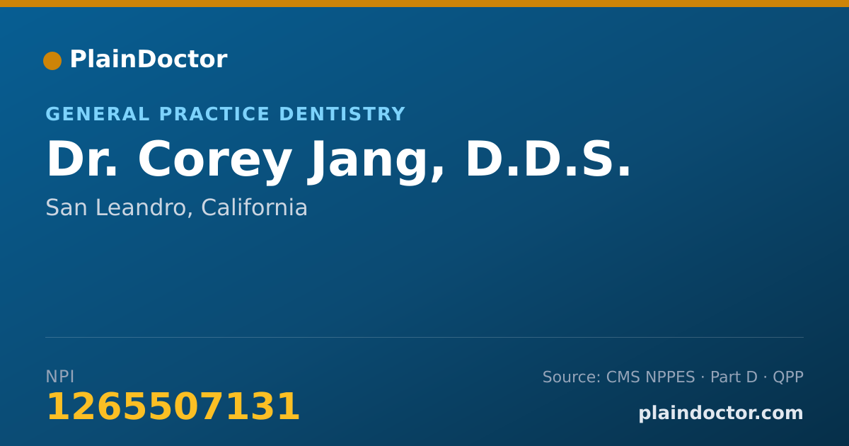 Shareable card for Corey Jang, D.D.S. - General Practice Dentistry, San Leandro, CA