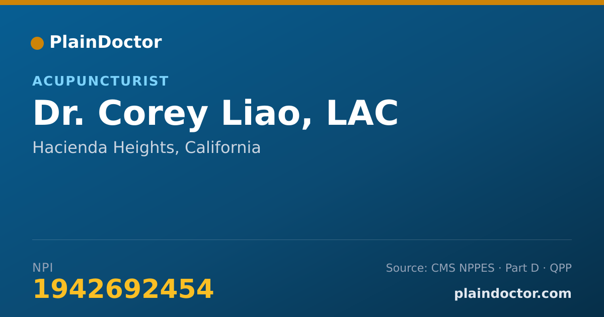 Shareable card for Corey Liao, LAC - Acupuncturist, Hacienda Heights, CA