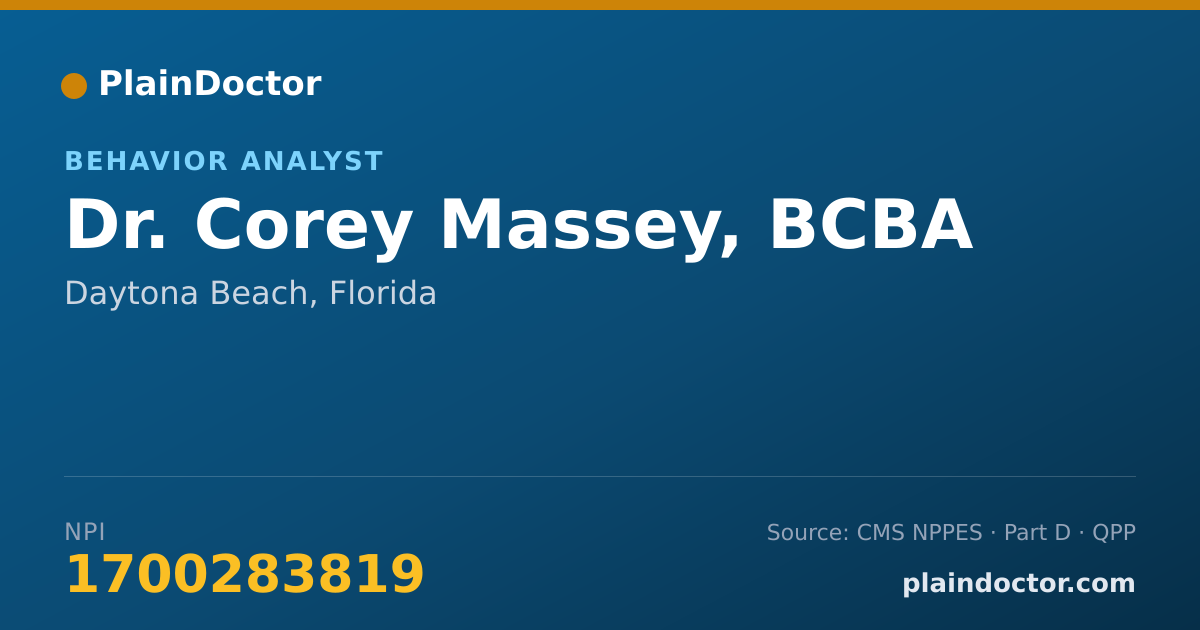 Shareable card for Corey Massey, BCBA - Behavior Analyst, Daytona Beach, FL