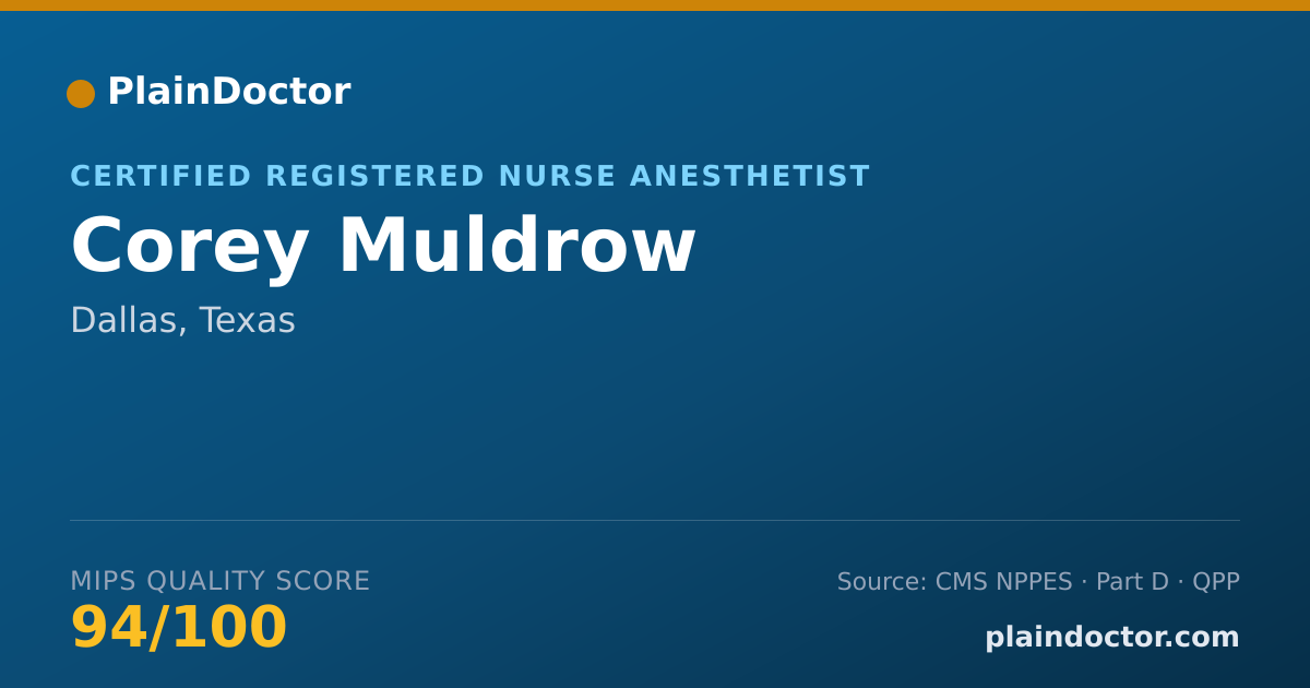 Shareable card for Corey Muldrow - Certified Registered Nurse Anesthetist, Dallas, TX