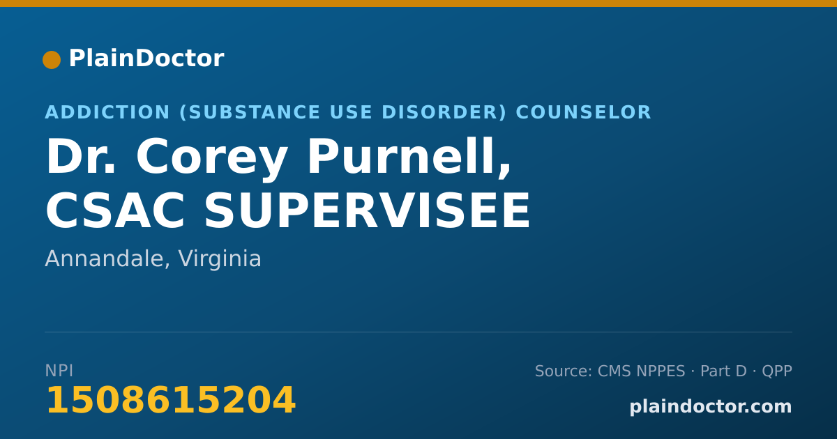 Shareable card for Corey Purnell, CSAC SUPERVISEE - Addiction (Substance Use Disorder) Counselor, Annandale, VA