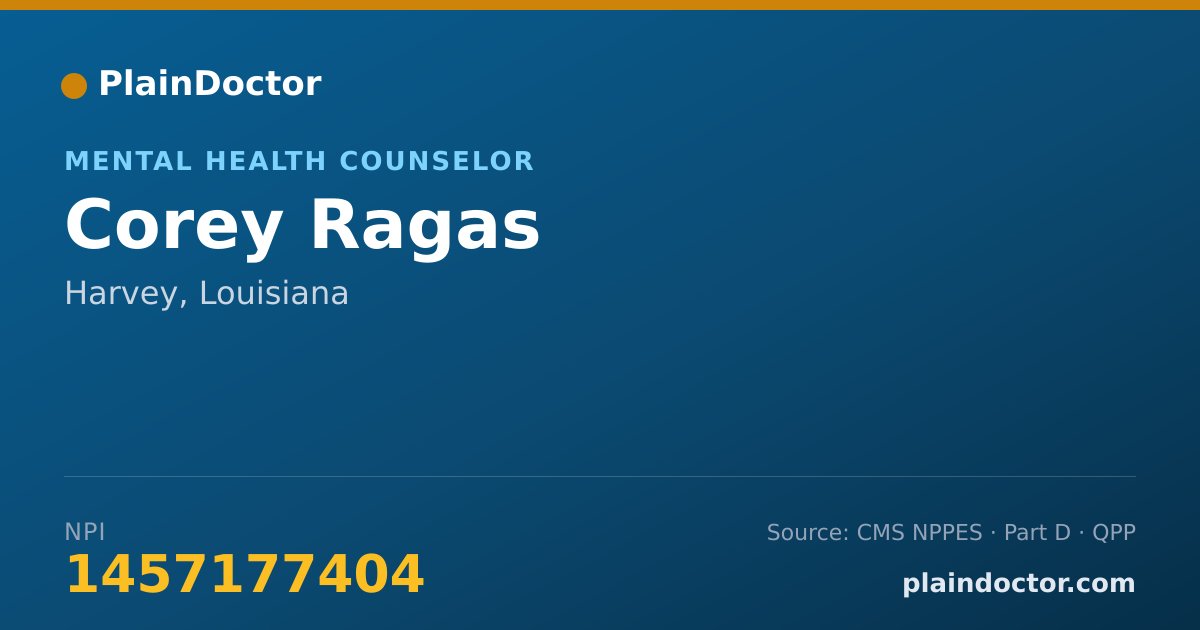 Shareable card for Corey Ragas - Mental Health Counselor, Harvey, LA