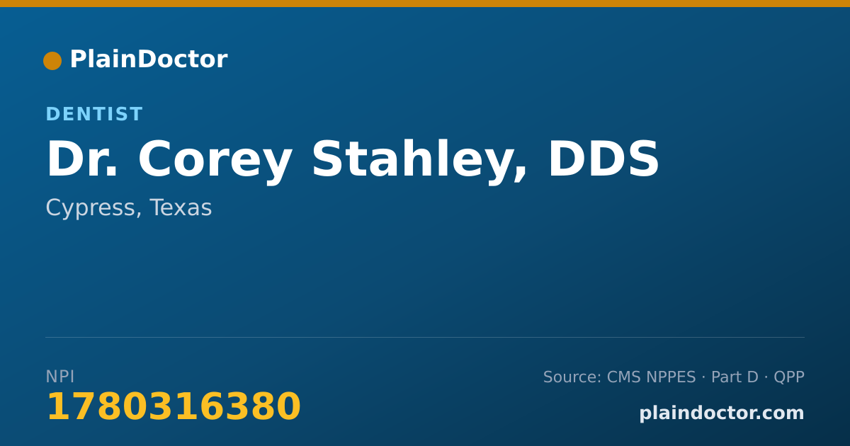 Shareable card for Corey Stahley, DDS - Dentist, Cypress, TX