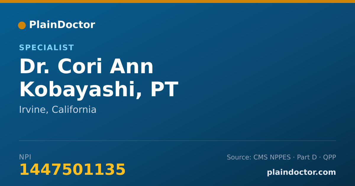 Shareable card for Cori Ann Kobayashi, PT - Specialist, Irvine, CA