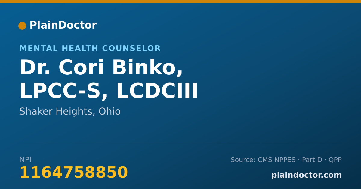 Shareable card for Cori Binko, LPCC-S, LCDCIII - Mental Health Counselor, Shaker Heights, OH