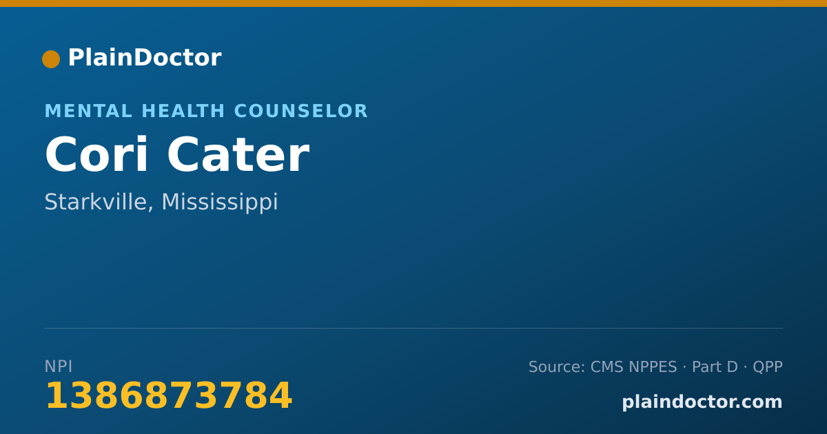 Shareable card for Cori Cater - Mental Health Counselor, Starkville, MS