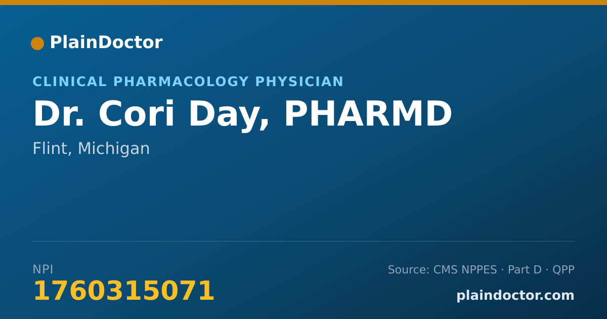 Shareable card for Cori Day, PHARMD - Clinical Pharmacology Physician, Flint, MI