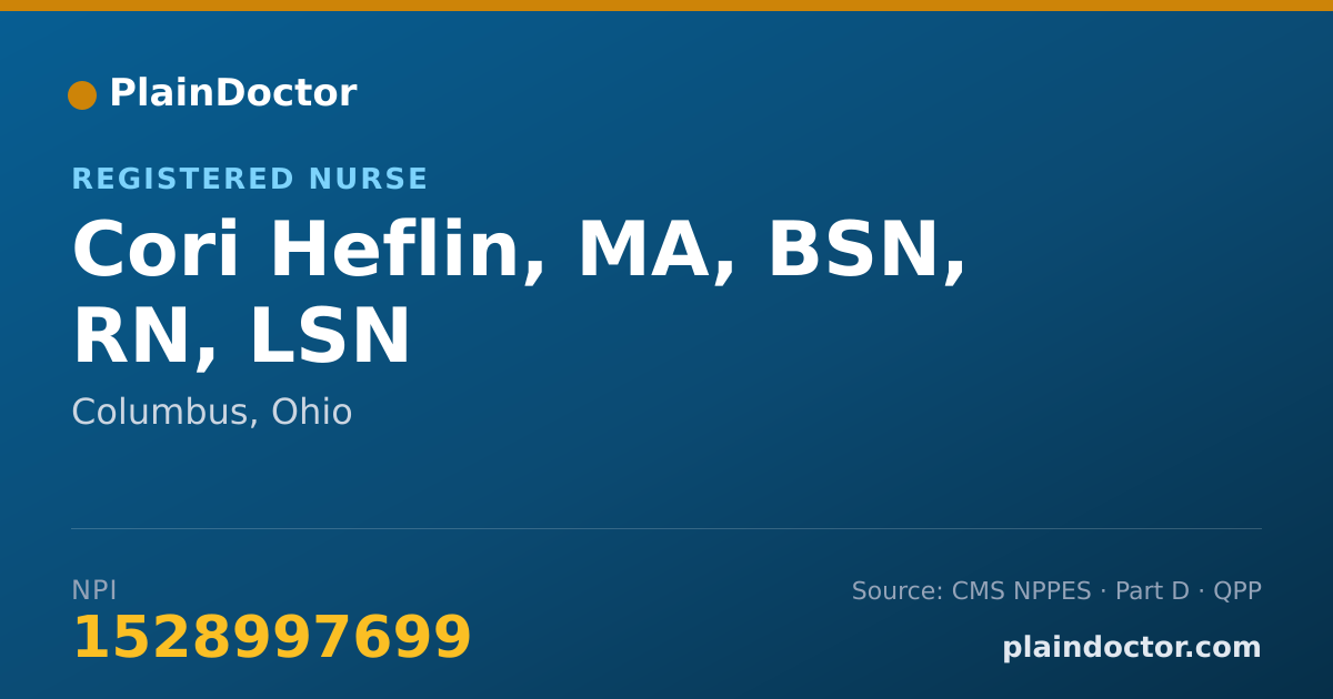 Shareable card for Cori Heflin, MA, BSN, RN, LSN - Registered Nurse, Columbus, OH