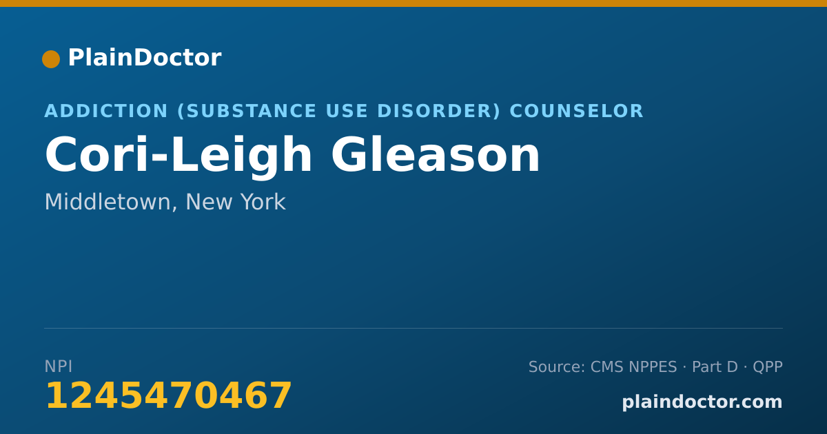 Shareable card for Cori-Leigh Gleason - Addiction (Substance Use Disorder) Counselor, Middletown, NY