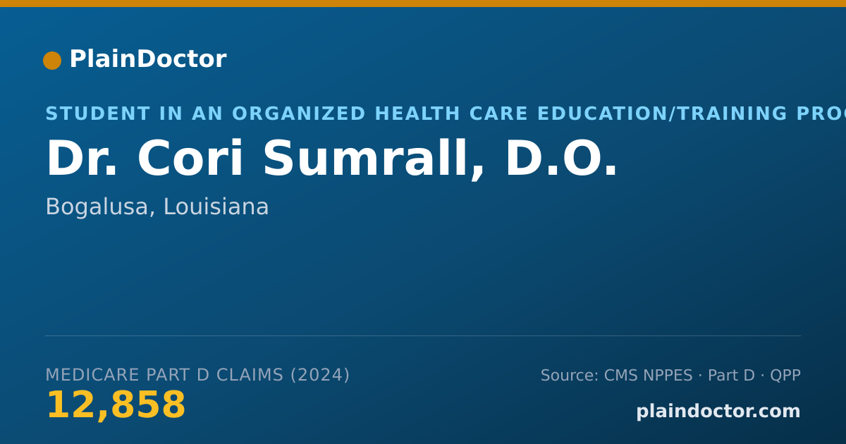 Shareable card for Cori Sumrall, D.O. - Student in an Organized Health Care Education/Training Program, Bogalusa, LA