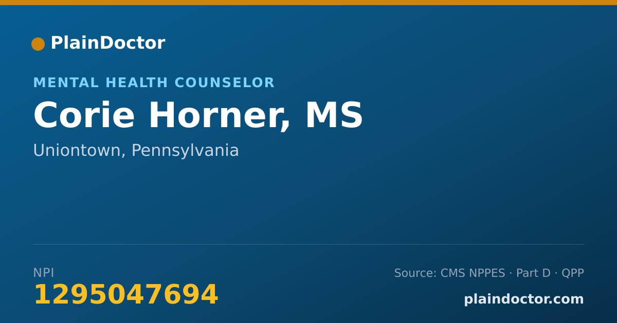Shareable card for Corie Horner, MS - Mental Health Counselor, Uniontown, PA