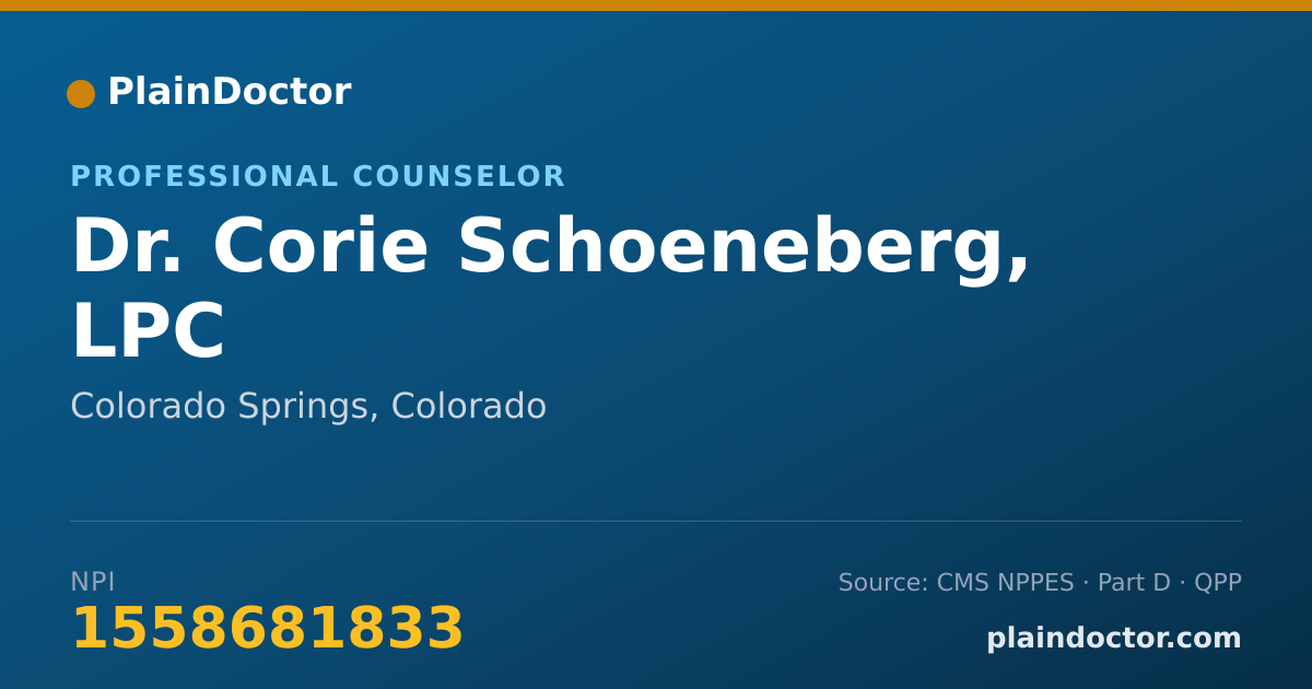 Shareable card for Corie Schoeneberg, LPC - Professional Counselor, Colorado Springs, CO
