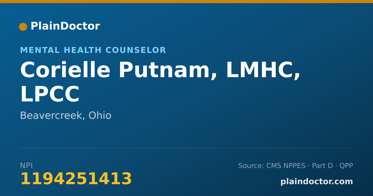 Shareable card for Corielle Putnam, LMHC, LPCC - Mental Health Counselor, Beavercreek, OH