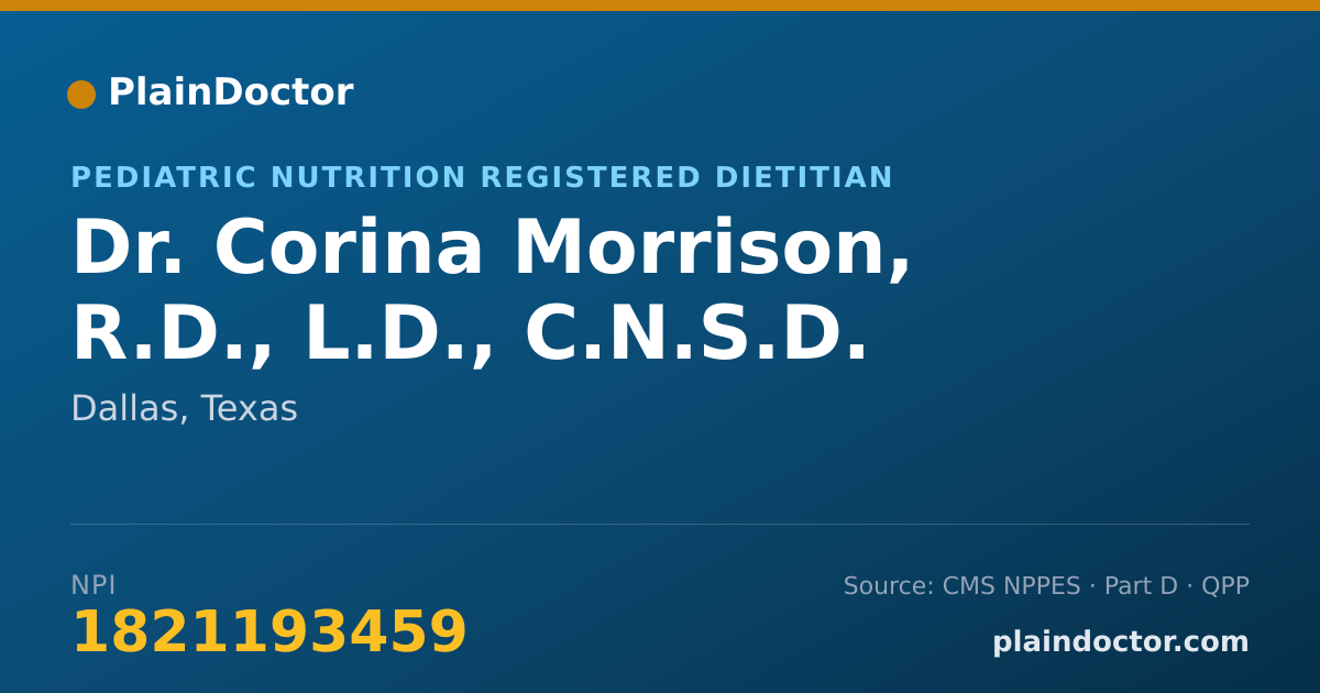 Shareable card for Corina Morrison, R.D., L.D., C.N.S.D. - Pediatric Nutrition Registered Dietitian, Dallas, TX